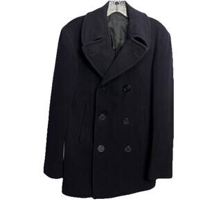 Vintage 60s US Navy Peacoat Mens 34R Wool Kersey Double Breasted Anchor Military